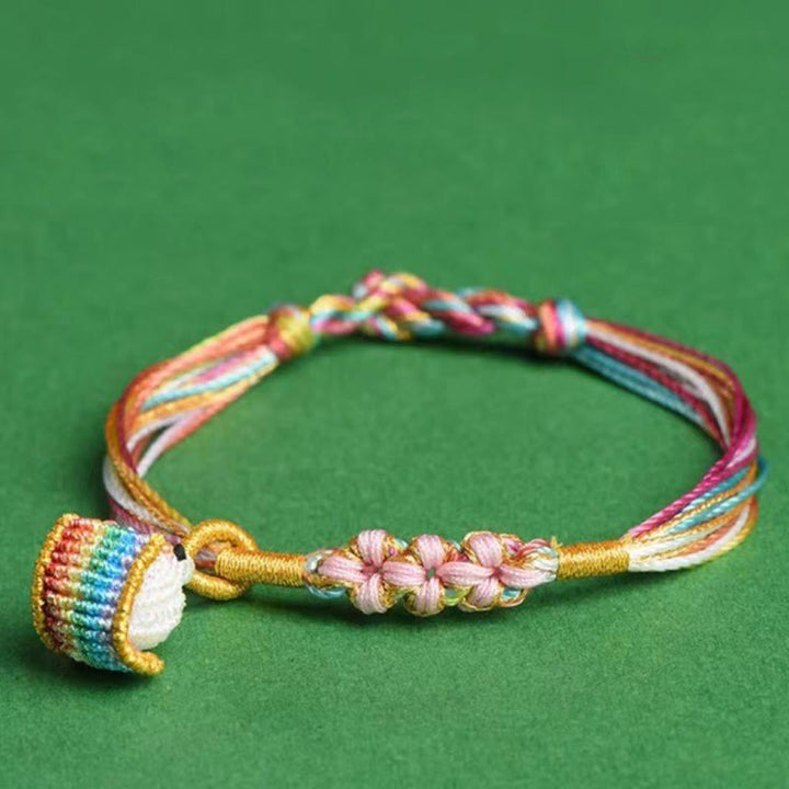 Buddha Stones Colorful Rope Peach Blossom Knot Zongzi Braided Bracelet - Cartoon Zongzi-Pink - 7.9in(20cm) - image 10