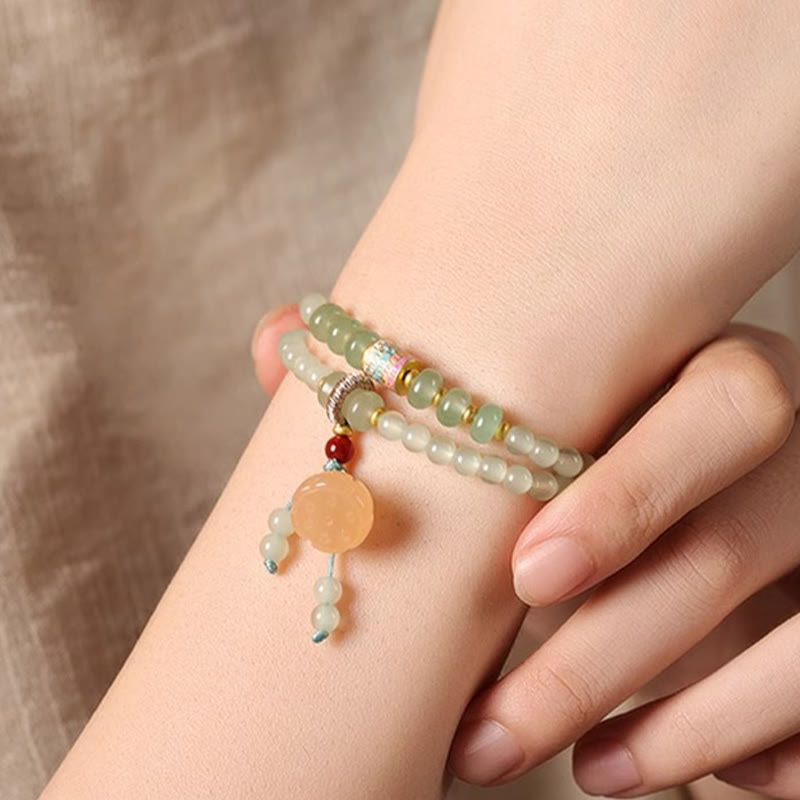 Buddha Stones Multiple Circles Natural Aventurine Glass Lotus Pods Lucky Bamboo Positivity Bracelet - image 9
