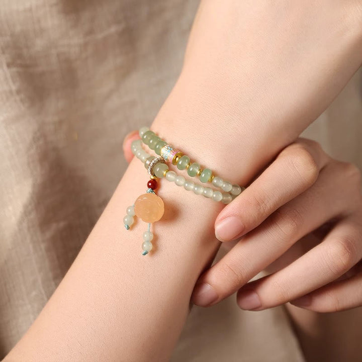 Buddha Stones Multiple Circles Natural Aventurine Glass Lotus Pods Lucky Bamboo Positivity Bracelet - image 4