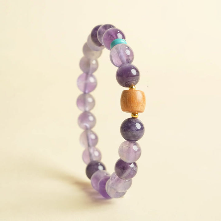 Buddha Stones Natural Amethyst Lucky Wooden Beads Peace Bracelet - image 2