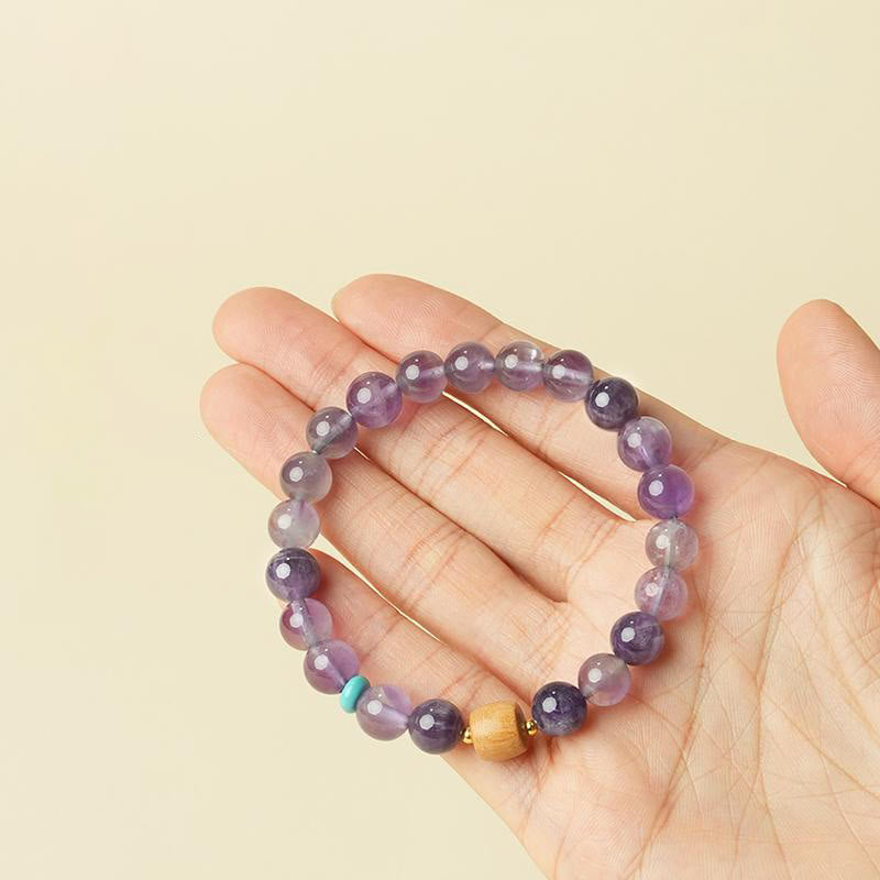 Buddha Stones Natural Amethyst Lucky Wooden Beads Peace Bracelet - image 7