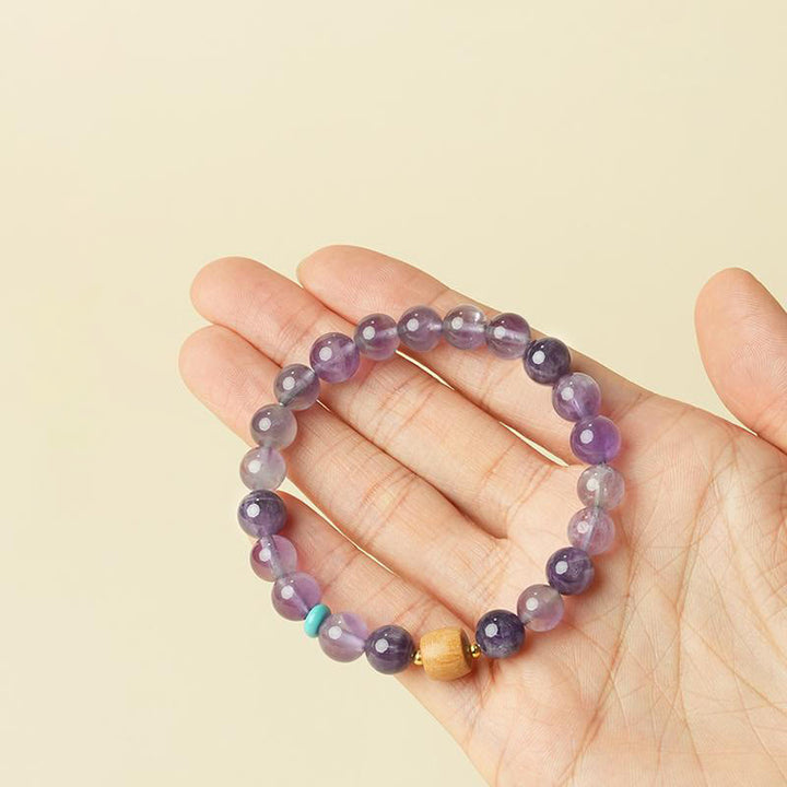 Buddha Stones Natural Amethyst Lucky Wooden Beads Peace Bracelet - image 7