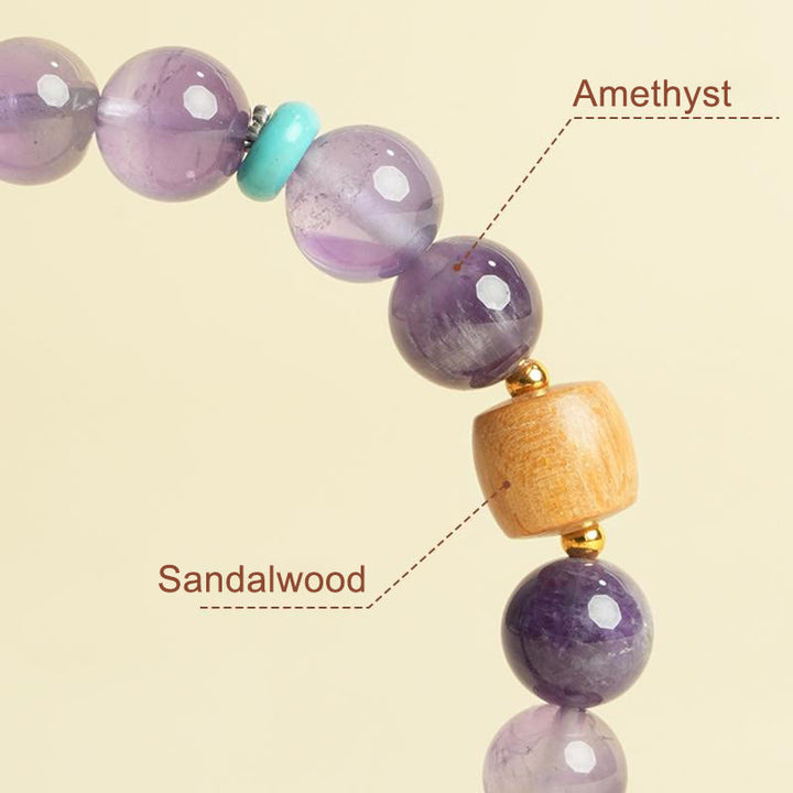 Buddha Stones Natural Amethyst Lucky Wooden Beads Peace Bracelet - image 10