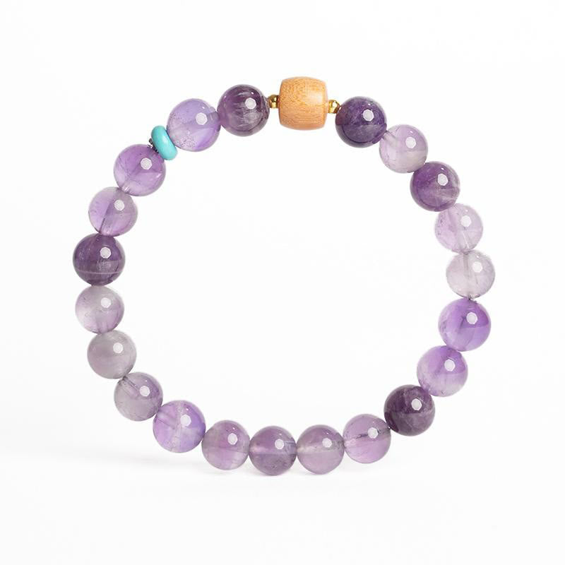 Buddha Stones Natural Amethyst Lucky Wooden Beads Peace Bracelet - image 8