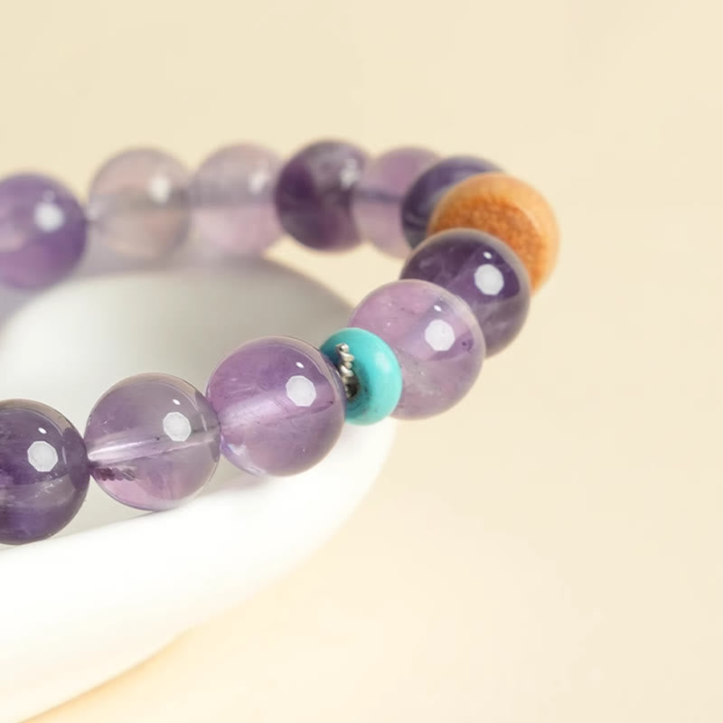 Buddha Stones Natural Amethyst Lucky Wooden Beads Peace Bracelet - image 9