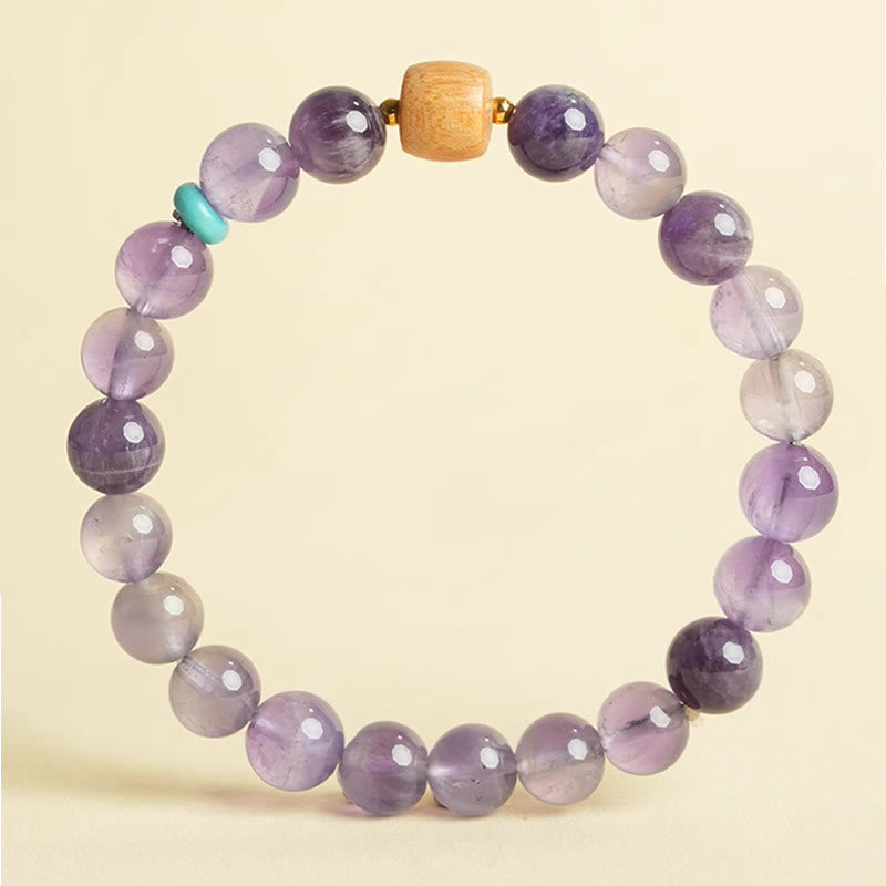 Buddha Stones Natural Amethyst Lucky Wooden Beads Peace Bracelet - image 1