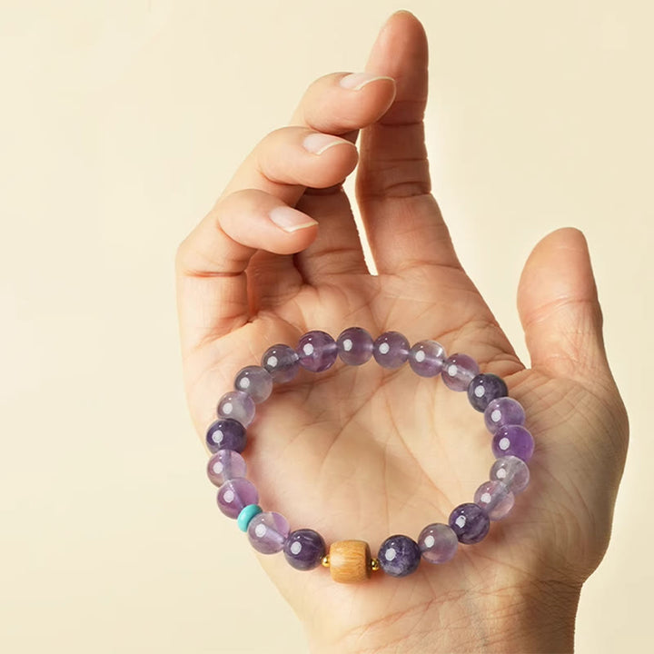 Buddha Stones Natural Amethyst Lucky Wooden Beads Peace Bracelet - image 3