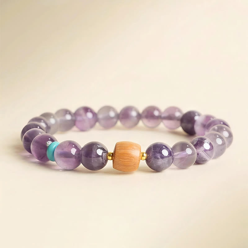 Buddha Stones Natural Amethyst Lucky Wooden Beads Peace Bracelet - Amethyst-0.3in - image 0