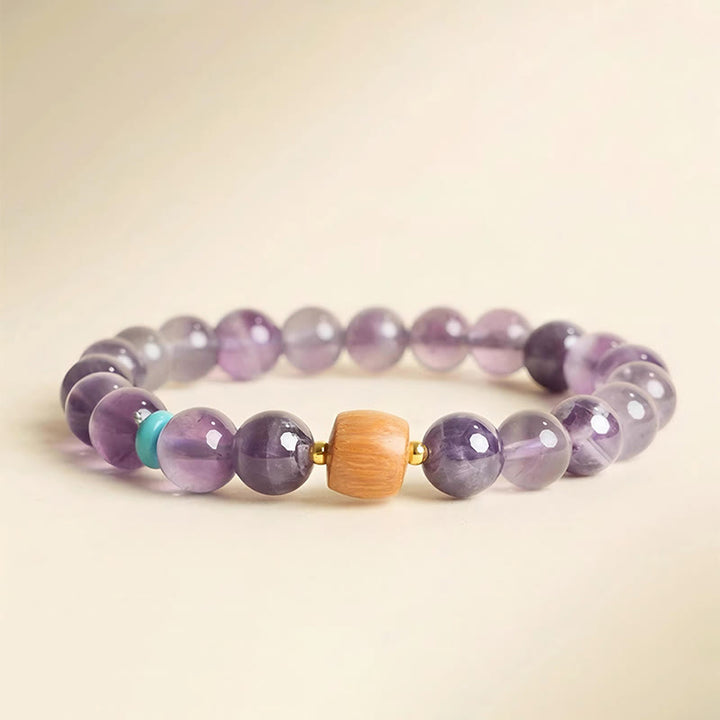 Buddha Stones Natural Amethyst Lucky Wooden Beads Peace Bracelet - Amethyst-0.3in - image 0