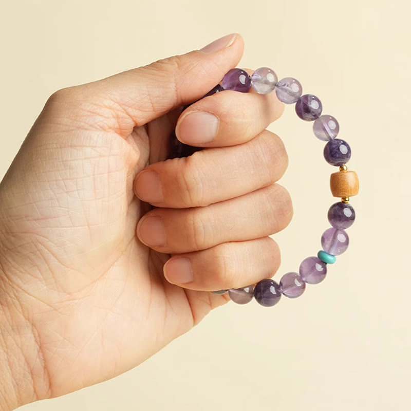Buddha Stones Natural Amethyst Lucky Wooden Beads Peace Bracelet - image 6
