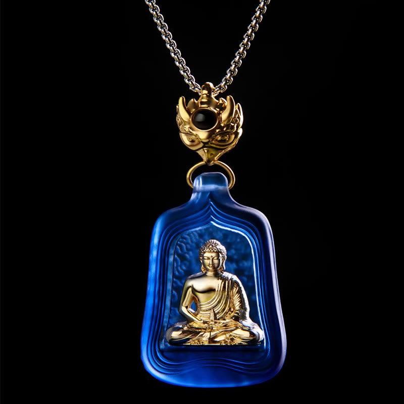 Buddha Stones Tibetan Medicine Buddha Liuli Crystal Compassion Serenity Necklace Pendant - image 1