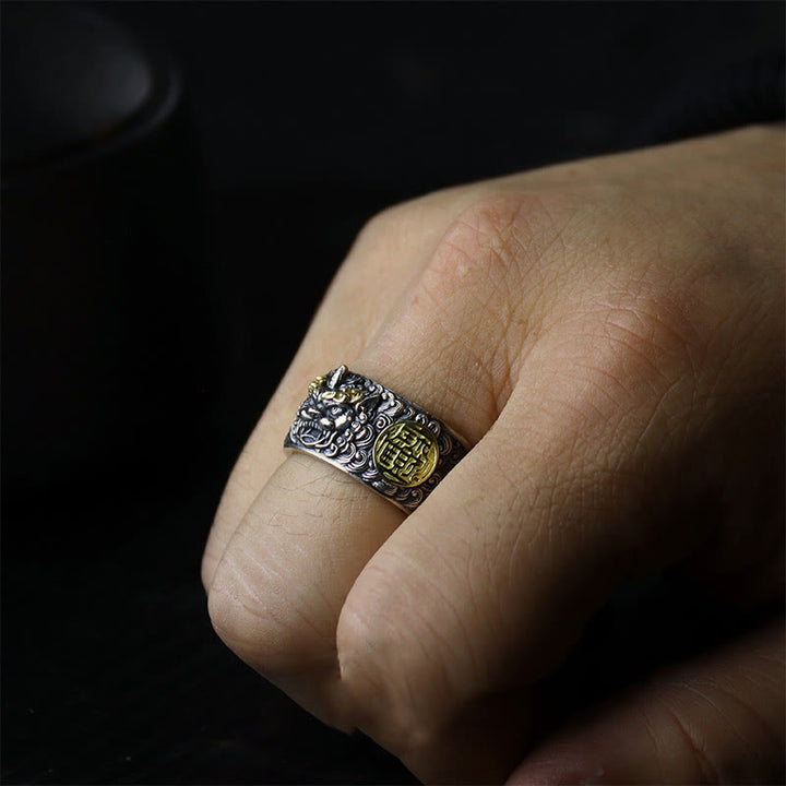 Buddha Stones 925 Sterling Silver PiXiu Copper Coin Brass Wealth Luck Adjustable Ring - image 8