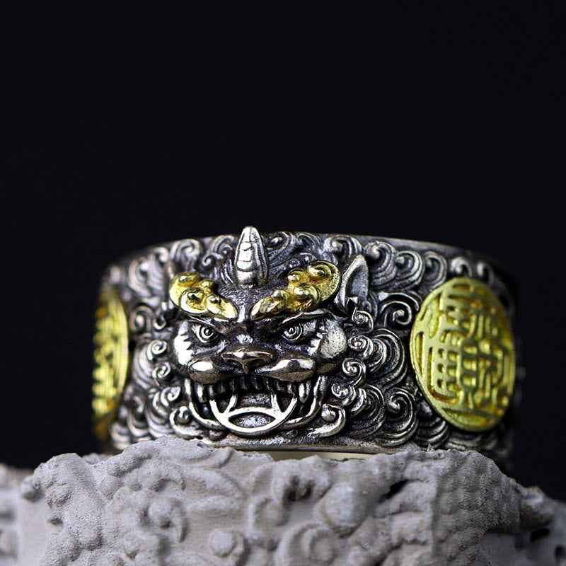 Buddha Stones 925 Sterling Silver PiXiu Copper Coin Brass Wealth Luck Adjustable Ring - image 10