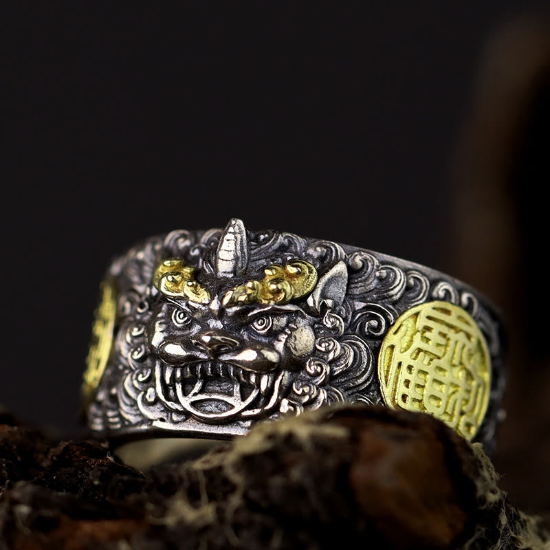 Buddha Stones 925 Sterling Silver PiXiu Copper Coin Brass Wealth Luck Adjustable Ring - image 11
