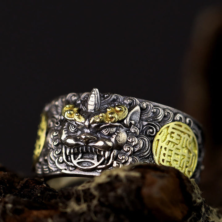 Buddha Stones 925 Sterling Silver PiXiu Copper Coin Brass Wealth Luck Adjustable Ring - image 11