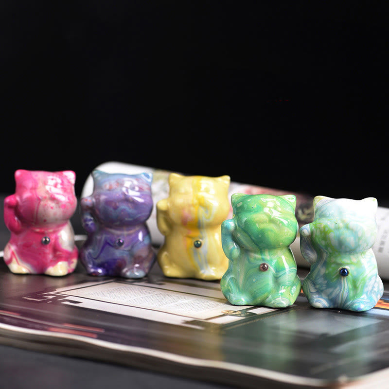 Buddha Stones Cute Mini Cat Rosewood Lacquer Craft Warmth Decoration Random Color(Blind Box) - image 1