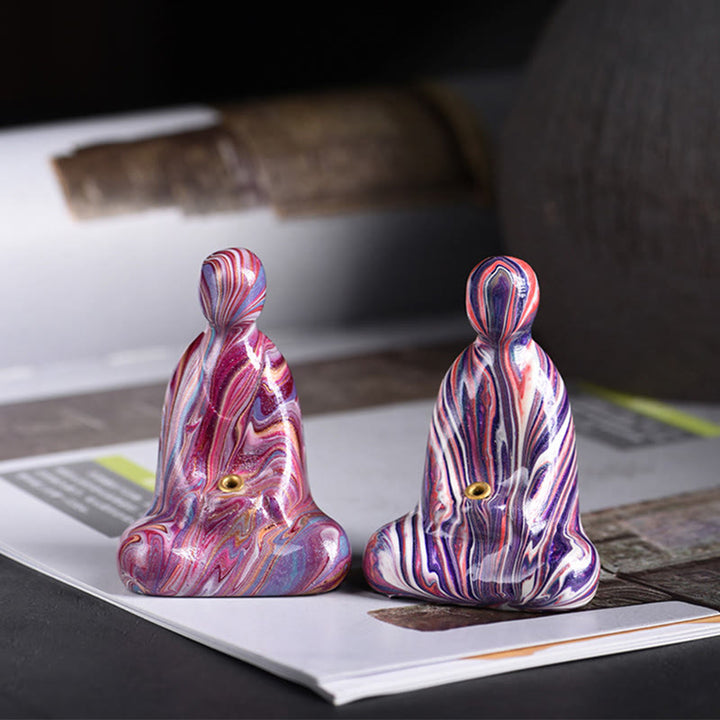 Buddha Stones Mini Formless Buddha Ebony Wood Lacquer Craft Peace Incense Stick Holder Decoration - image 3