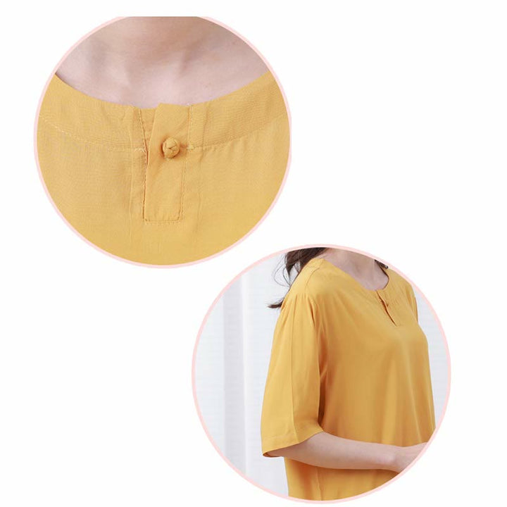 Buddha Stones 2pcs Plain Color Frog-Button Simple Design Crew Neck Design Half Sleeve Shirt Top Elastic Waist Pants Meditation Zen Tai Chi Cotton Clothing Women's Set - image 11