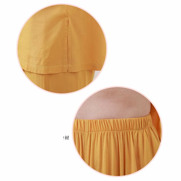 Buddha Stones 2pcs Plain Color Frog-Button Simple Design Crew Neck Design Half Sleeve Shirt Top Elastic Waist Pants Meditation Zen Tai Chi Cotton Clothing Women's Set - image 12