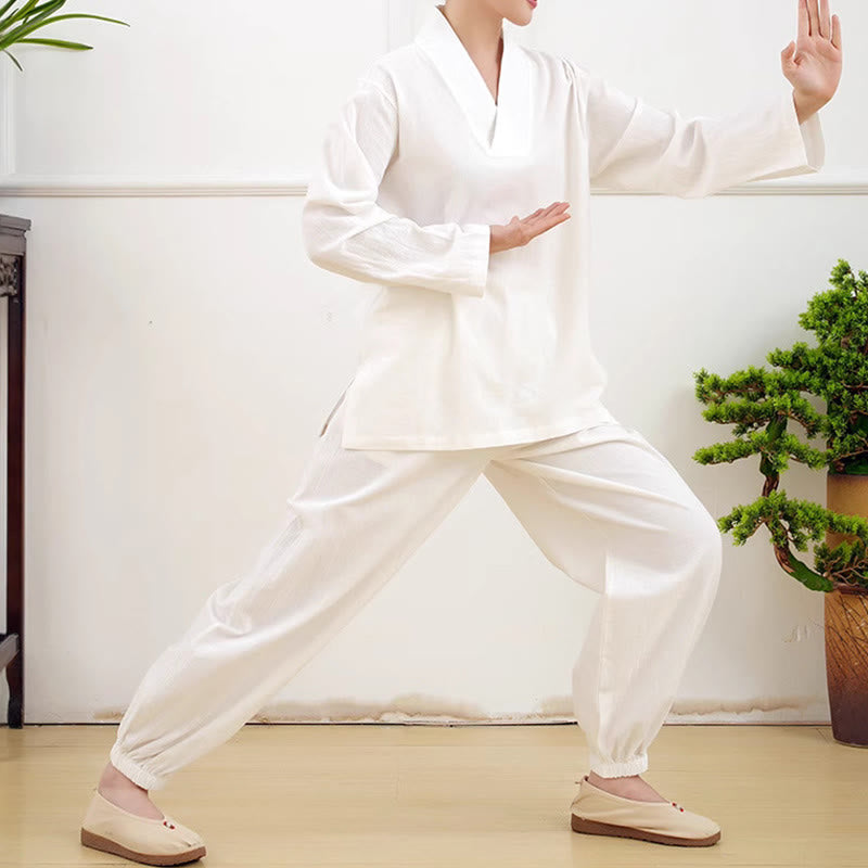 Buddha Stones Casual 2pcs Plain Long Sleeve Crumpling Design Shirt Top Skirt With Pockets Meditation Zen Tai Chi Clothing Women's Set - image 9