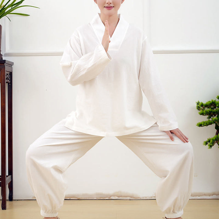 Buddha Stones Casual 2pcs Plain Long Sleeve Crumpling Design Shirt Top Skirt With Pockets Meditation Zen Tai Chi Clothing Women's Set - image 10