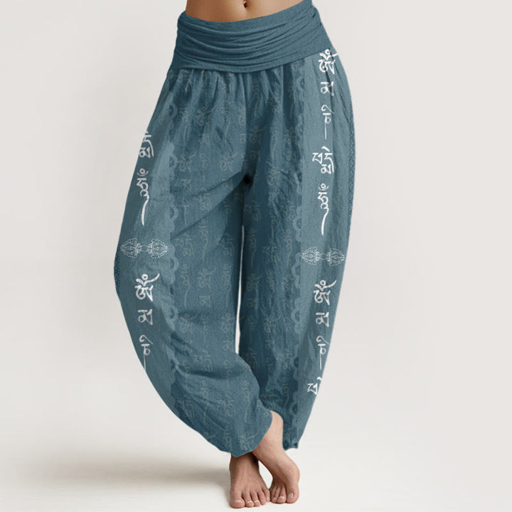 Buddha Stones Om Mani Padme Hum Pattern Women's Elastic Waist Harem Pants - DarkCyan - US22，UK/AU26，EU54 (6XL) - image 4