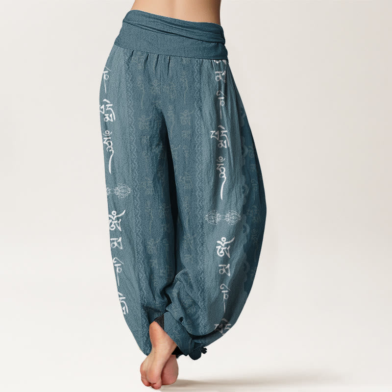 Buddha Stones Om Mani Padme Hum Pattern Women's Elastic Waist Harem Pants - image 5