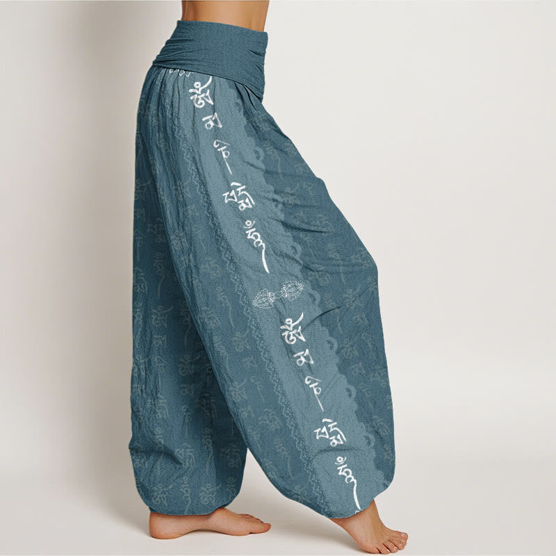 Buddha Stones Om Mani Padme Hum Pattern Women's Elastic Waist Harem Pants - image 6