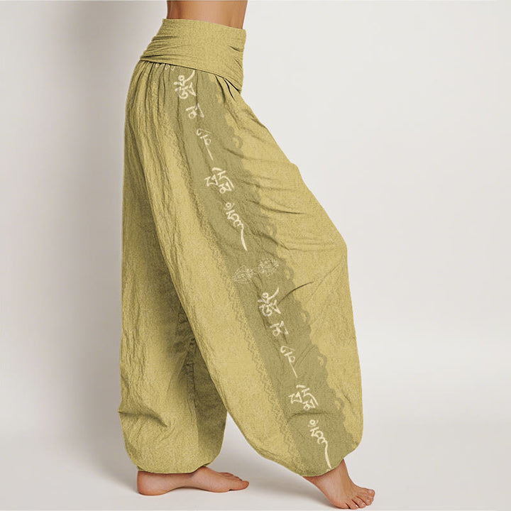 Buddha Stones Cotton Om Mani Padme Hum Pattern Women's Elastic Waist Harem Pants - image 9