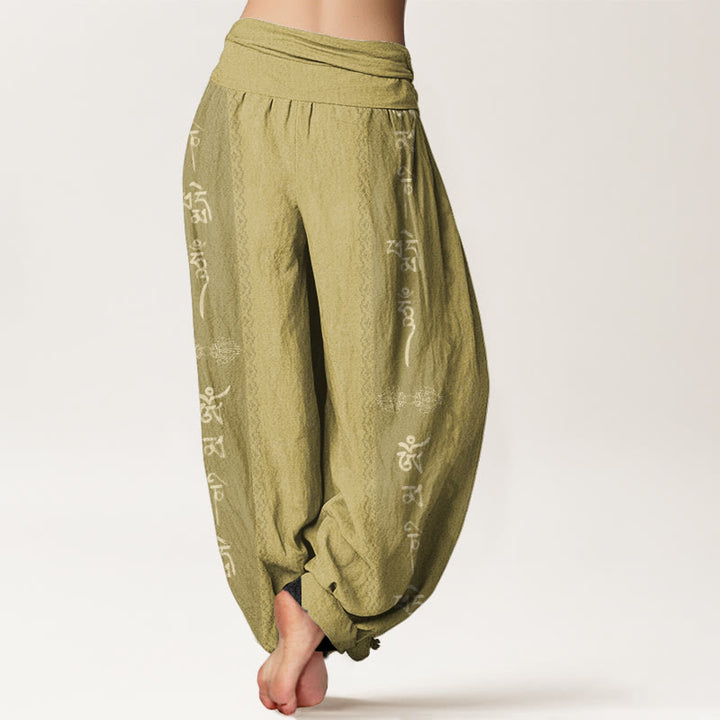 Buddha Stones Cotton Om Mani Padme Hum Pattern Women's Elastic Waist Harem Pants - image 8