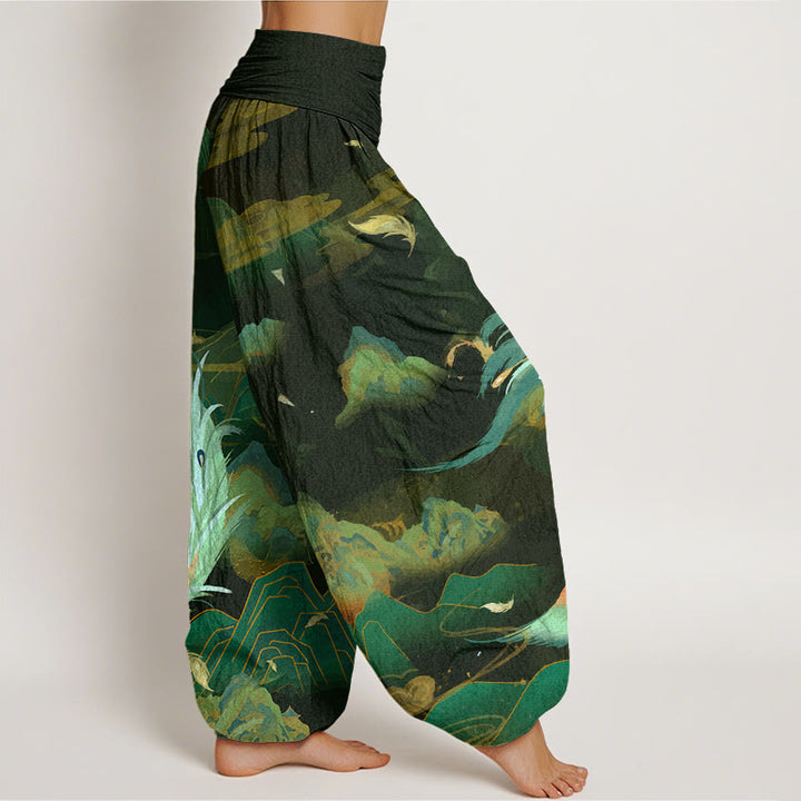 Buddha Stones Phoenix Mountain Cloud Pattern Women's Elastic Waist Harem Pants - image 6