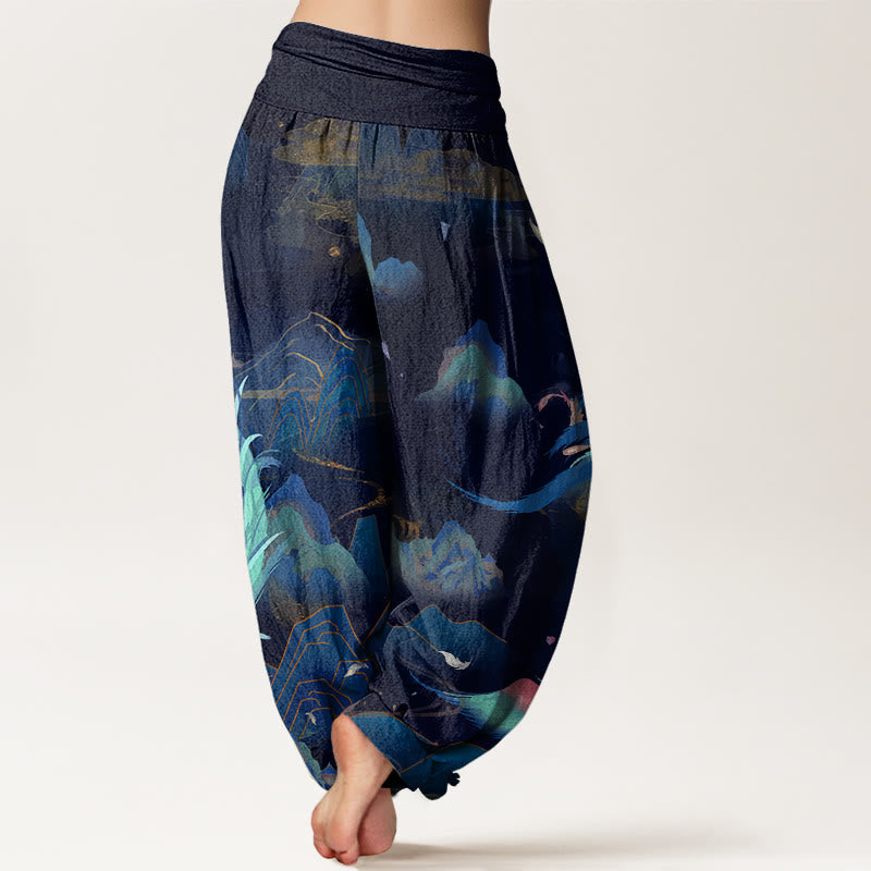 Buddha Stones Cotton Phoenix Mountain Cloud Pattern Women's Elastic Waist Harem Pants - image 8