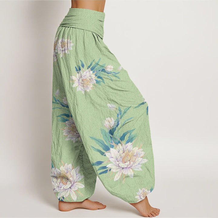 Buddha Stones Epiphyllum Pattern Women's Elastic Waist Harem Pants - image 2