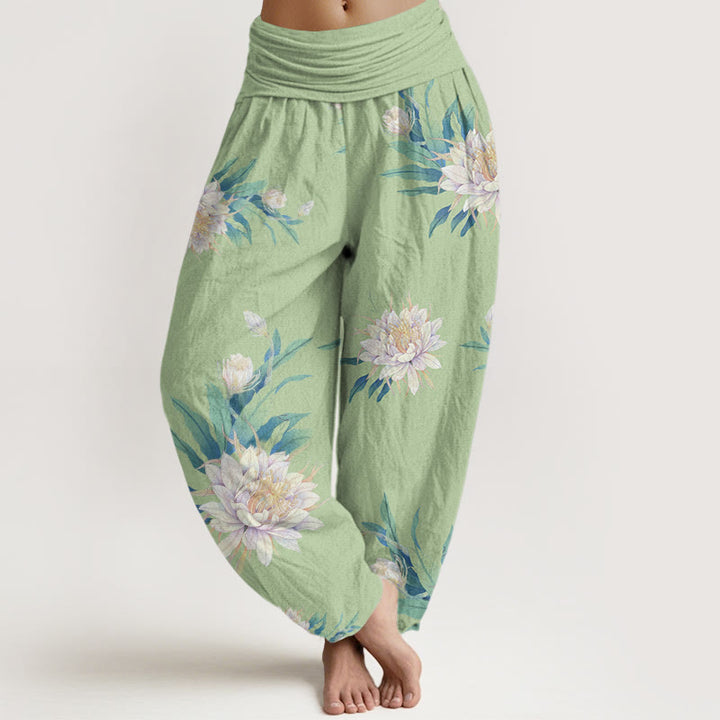 Buddha Stones Epiphyllum Pattern Women's Elastic Waist Harem Pants - PaleGreen - US22，UK/AU26，EU54 (6XL) - image 0