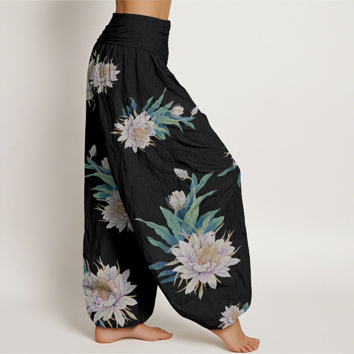 Buddha Stones Epiphyllum Pattern Women's Elastic Waist Harem Pants - image 6