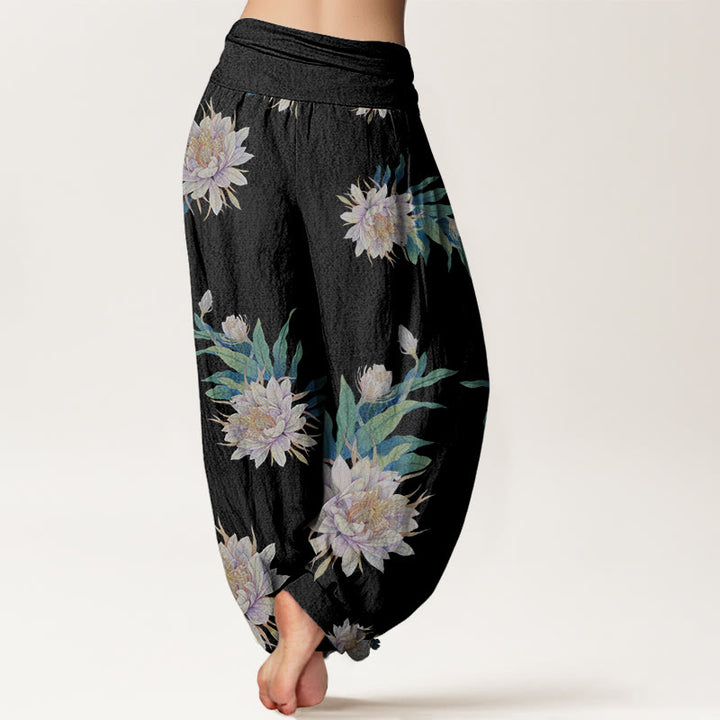 Buddha Stones Epiphyllum Pattern Women's Elastic Waist Harem Pants - image 5