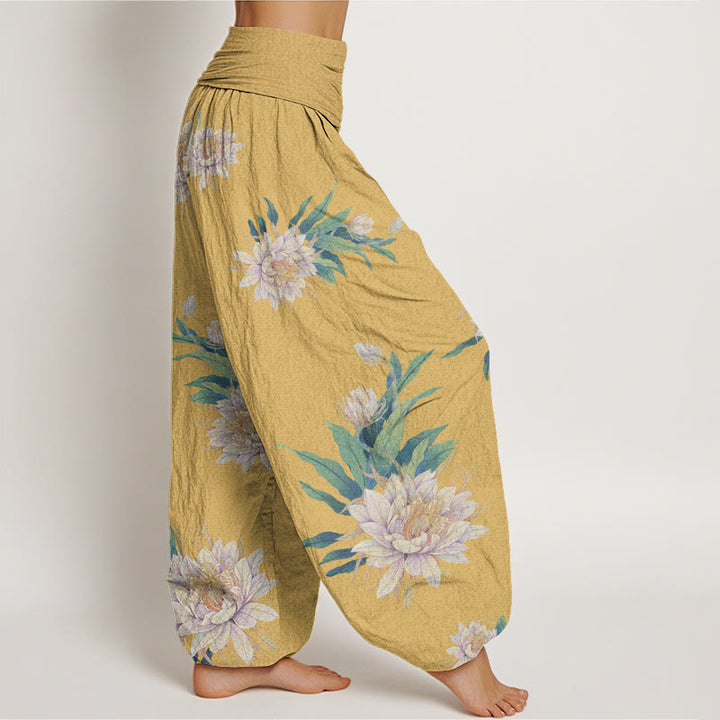 Buddha Stones Epiphyllum Pattern Women's Elastic Waist Harem Pants - image 8