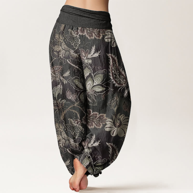 Buddha Stones Pure Cotton Casual Floral Leaves Women's Elastic Waist Harem Pants - image 1