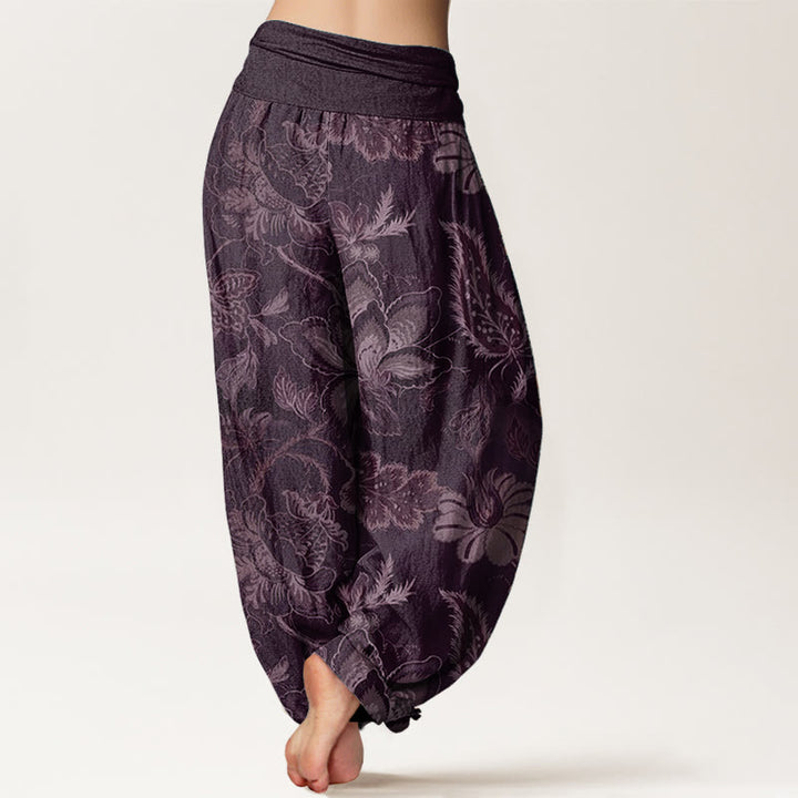 Buddha Stones Pure Cotton Casual Floral Leaves Women's Elastic Waist Harem Pants - image 9