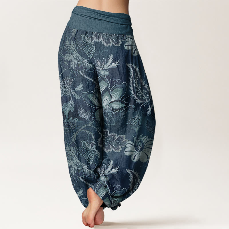 Buddha Stones Pure Cotton Casual Floral Leaves Women's Elastic Waist Harem Pants - image 6