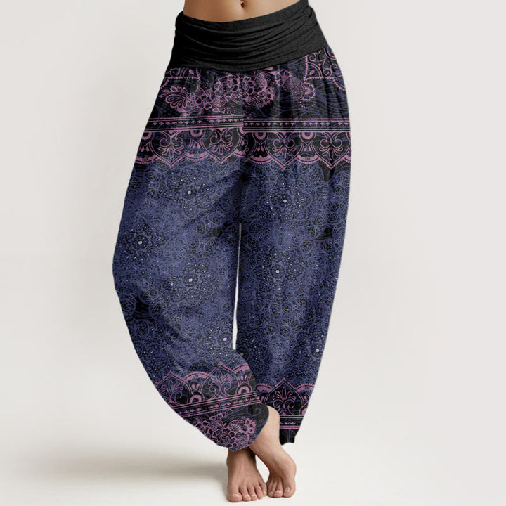 Buddha Stones Pure Cotton Elegant Mandala Flowers Design Women's Elastic Waist Harem Pants - MediumPurple - US22，UK/AU26，EU54 (6XL) - image 6