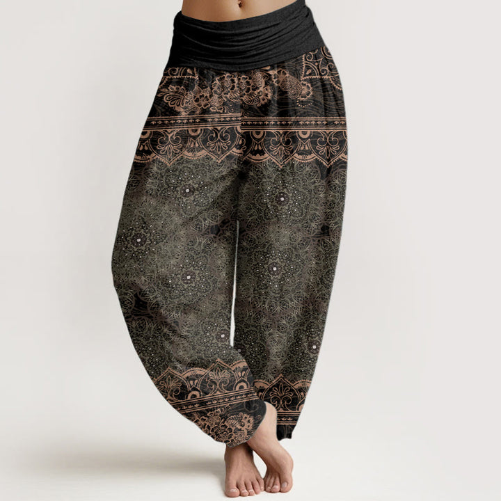 Buddha Stones Pure Cotton Elegant Mandala Flowers Design Women's Elastic Waist Harem Pants - OliveDrab - US22，UK/AU26，EU54 (6XL) - image 9