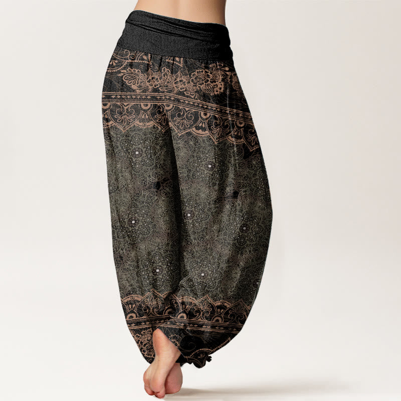 Buddha Stones Pure Cotton Elegant Mandala Flowers Design Women's Elastic Waist Harem Pants - image 10