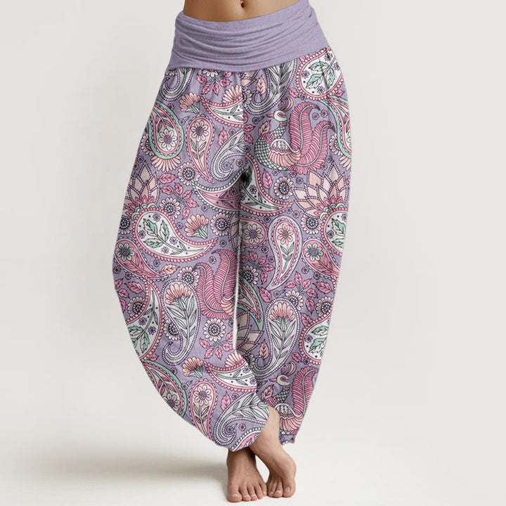 Buddha Stones Pure Cotton Cashew Flower Peacock Sunflower Design Women's Elastic Waist Harem Pants - Plum - US22，UK/AU26，EU54 (6XL) - image 0