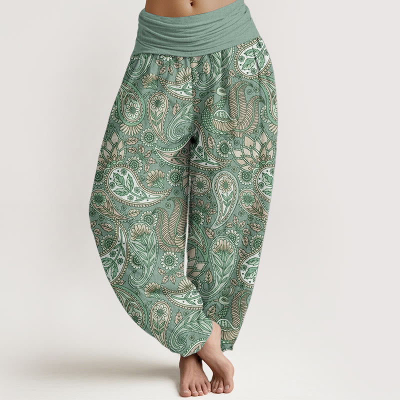 Buddha Stones Pure Cotton Cashew Flower Peacock Sunflower Design Women's Elastic Waist Harem Pants - MediumAquamarine - US22，UK/AU26，EU54 (6XL) - image 5