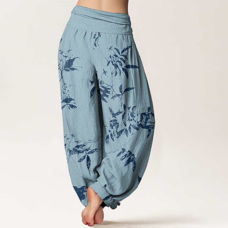Buddha Stones Pure Cotton Branch Pattern Women's Elastic Waist Harem Pants - image 6