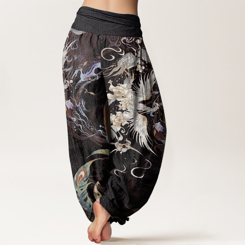 Buddha Stones Pure Cotton Phoenix Flower Pattern Women's Elastic Waist Harem Pants - image 9
