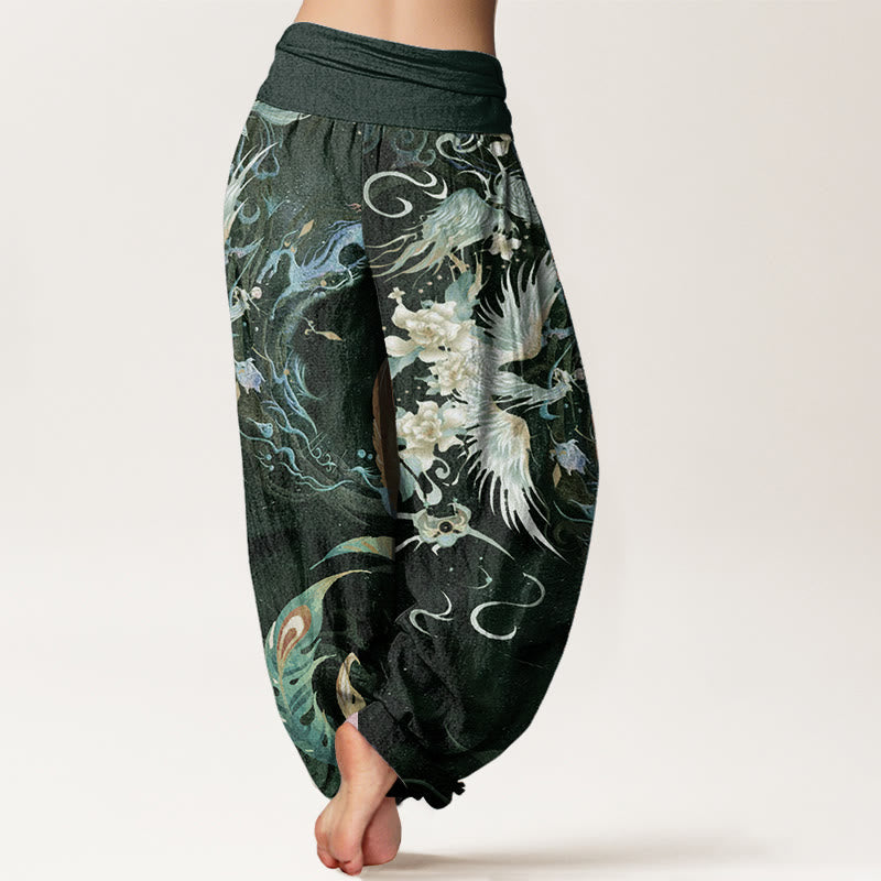 Buddha Stones Pure Cotton Phoenix Flower Pattern Women's Elastic Waist Harem Pants - image 6