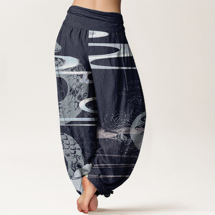 Buddha Stones Pure Cotton Auspicious Clouds With Snake Pattern Women's Elastic Waist Harem Pants - image 9