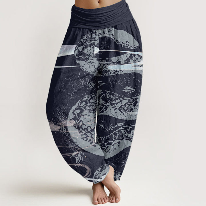 Buddha Stones Pure Cotton Auspicious Clouds With Snake Pattern Women's Elastic Waist Harem Pants - DarkBlue - US22，UK/AU26，EU54 (6XL) - image 8
